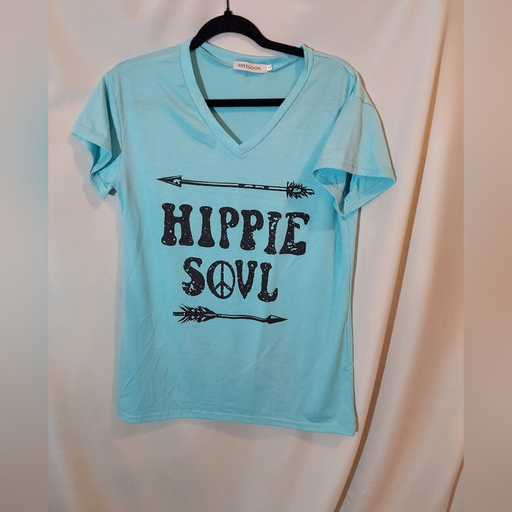 MISSLOOK Boho Aqua Graphic V-Neck Tee #gypsy